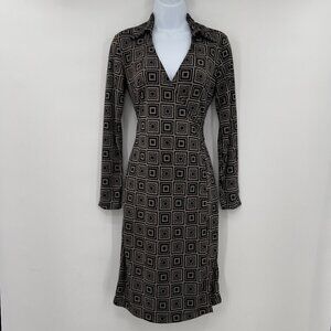 Express Geometric Surplice Collard V-Neck Wrap Dress